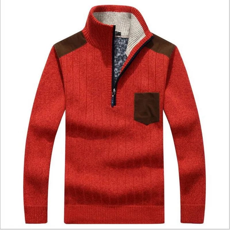 Men's Pullover Zipper Sweater Thicken Fleece Stand Collar Jacket Large Size Loose Warm Knit Sweater