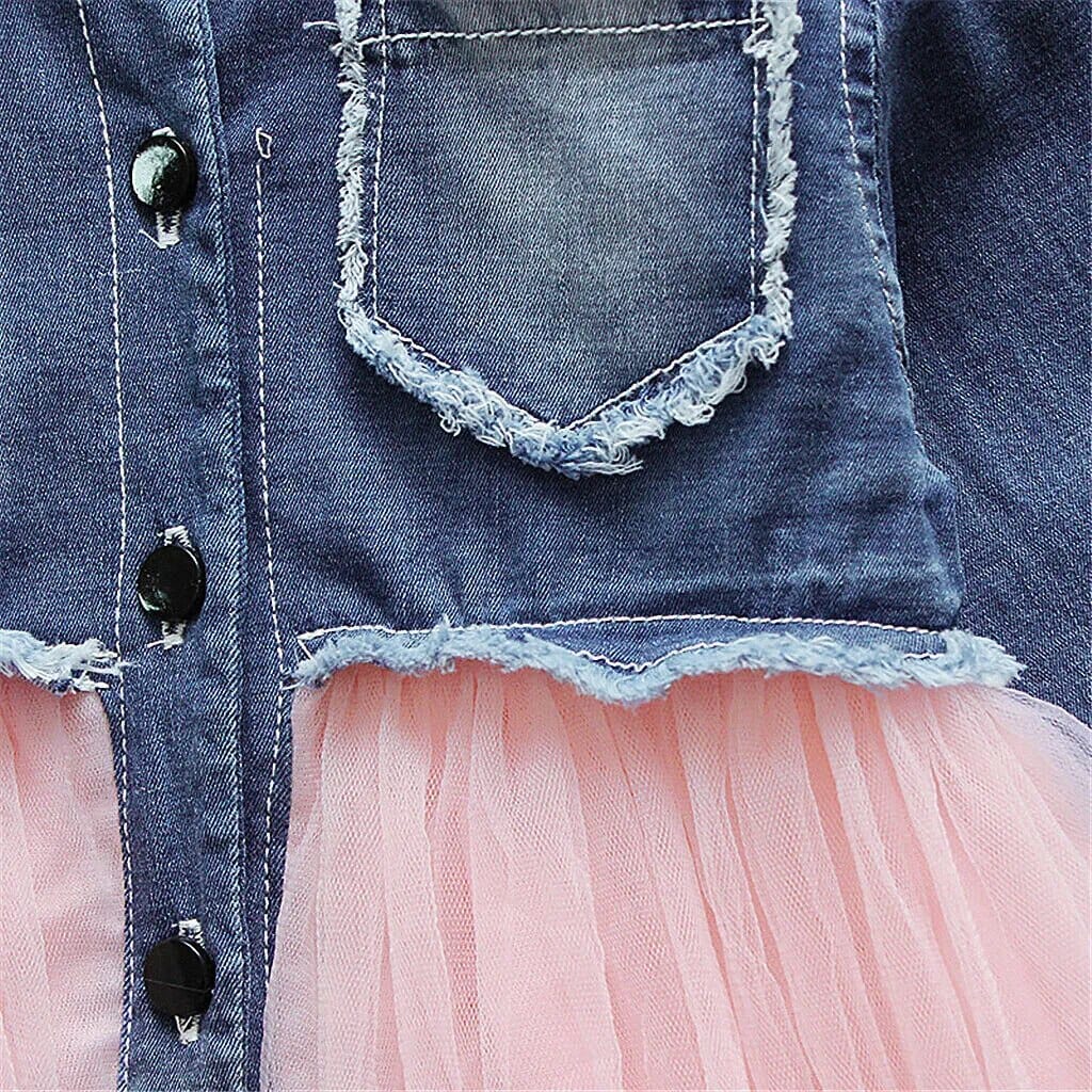 2019 Children Summer Clothing Toddler Baby Girls Denim Dress Long Sleeve Party Casual Tutu Chiffon Patchwork Kids Dresses 6M-4T