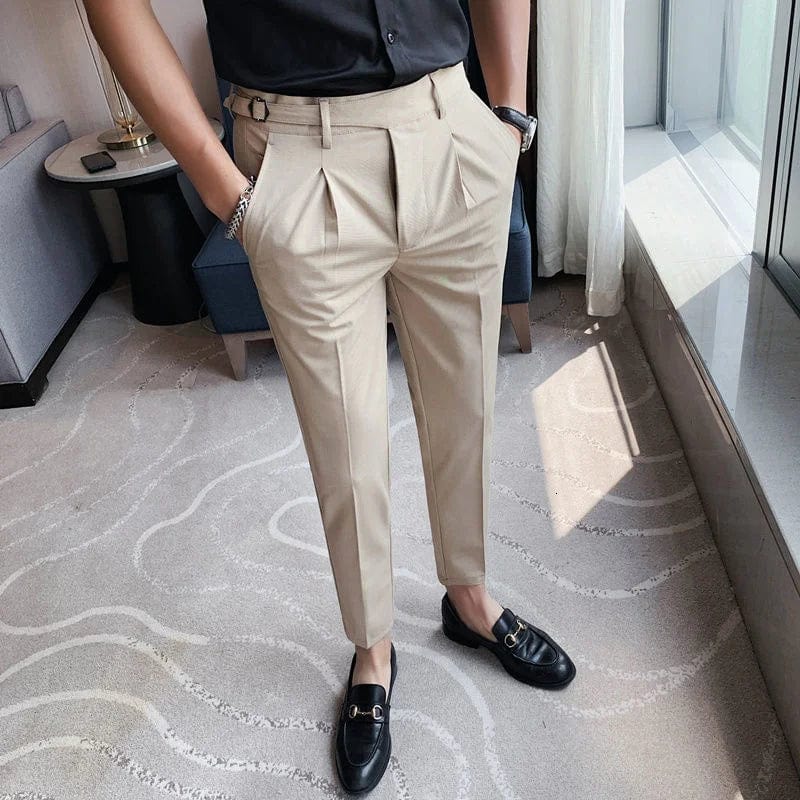 Men Social Trousers Solid Color Men Formal Office Belt Pant Men Dress Pant Slim Fit Pantalones Hombre 2021 Pantaloni Uomo Casual