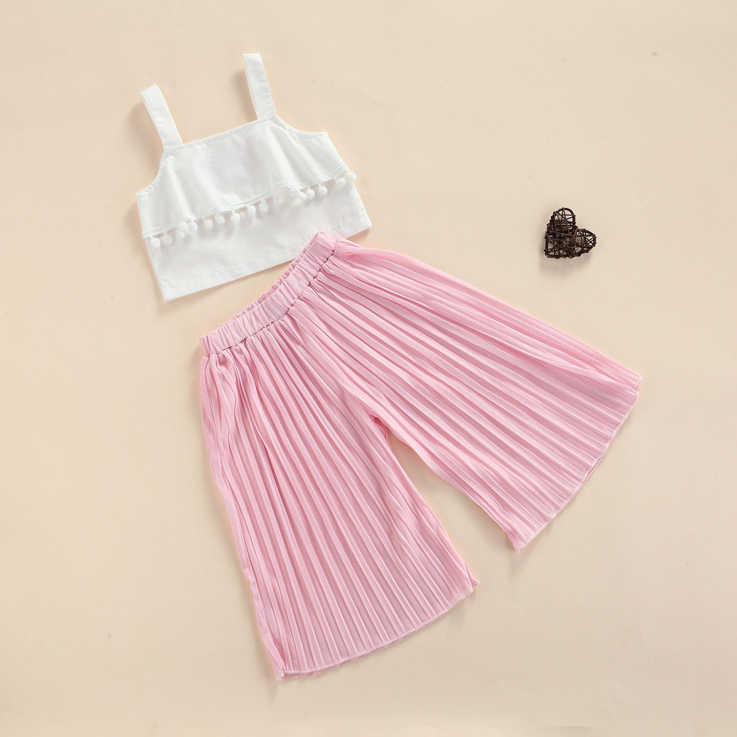Summer girls children's summer suits wide-leg pants mesh two-piece fashion pure cotton middle-aged children's casual fashion
