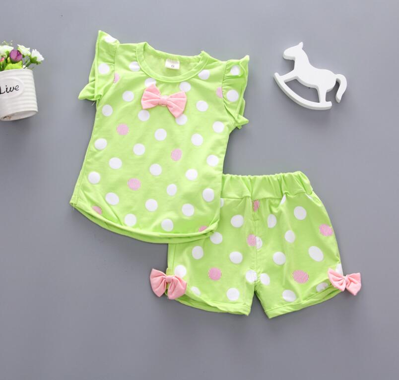 2PCS cotton Tee+Shorts Pants Set polka dot