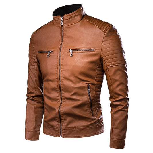 2021 Men Autumn New Causal Vintage Leather Jacket Coat Men Spring Fashion Design Motor Biker Pocket PU Leather Jacket Men 4XL-M