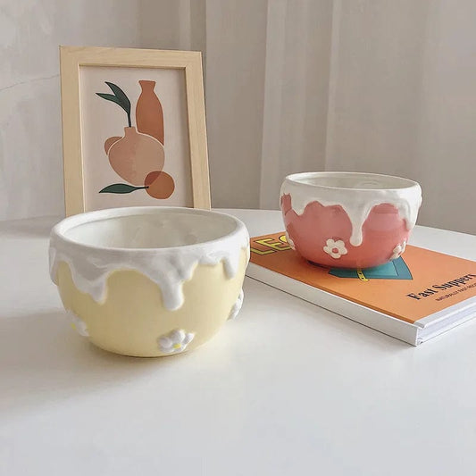 Cutelife Nordic Ins Cute Cream Pink Small Ceramic Bowl Decorative Breakfast Nack Fruit Bowl Kitchen Rice Noodle Soup Ramen Bowl