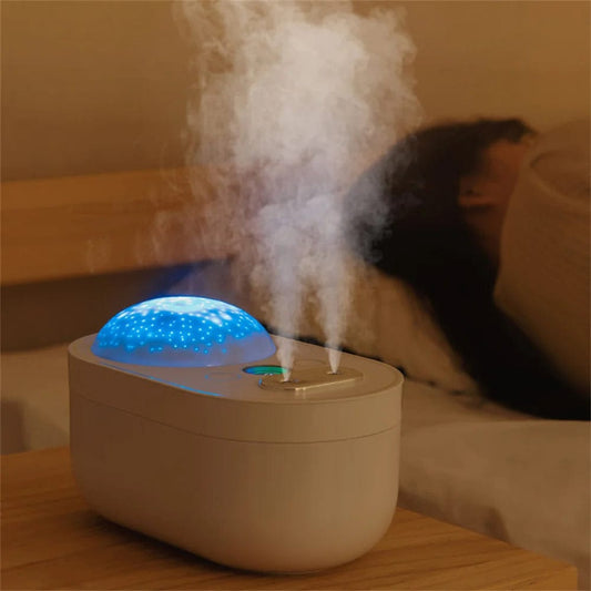 1000ML Air Humidifier Aroma Diffuser Rechargeable With Two Sprayers Projection Night Light Essential Oil Diffusers Steam Maker