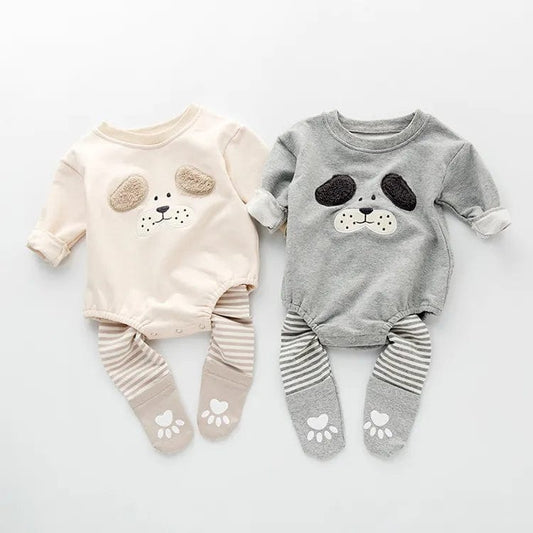 2021 Spring Baby Boys Girls Newborn Bodysuit Long Sleeve O-neck Solid Color Cartoon 0-1y Thicken Jumpsuit Autumn Infant Clothing