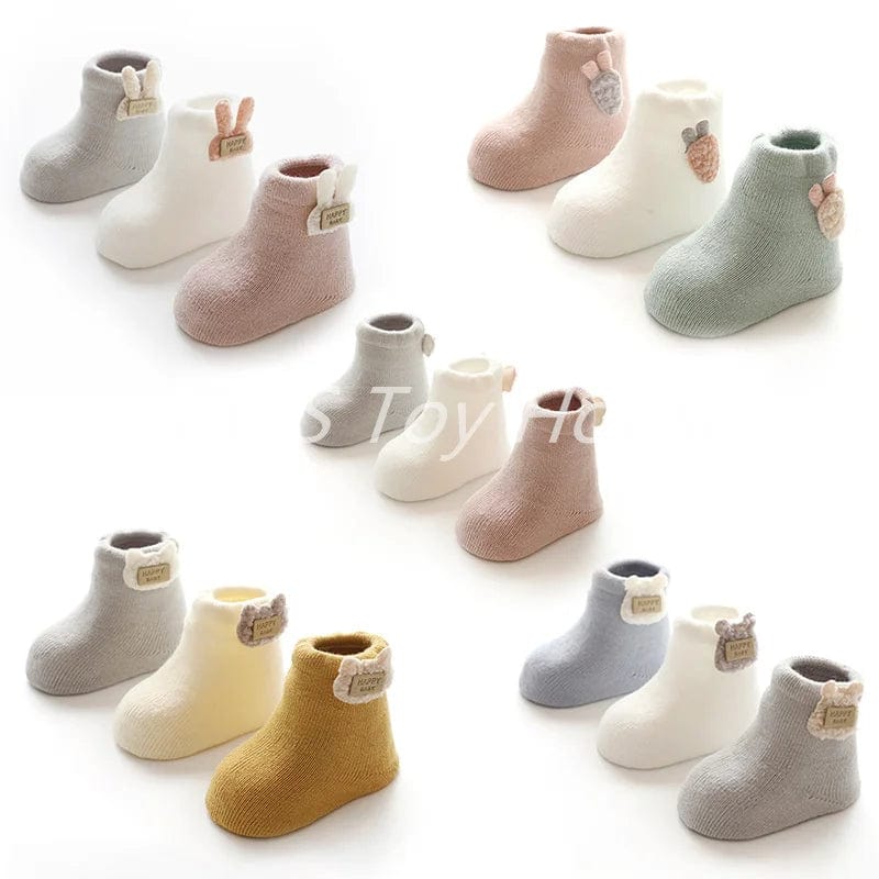3 Pairs/Set 0 to 36M Winter Baby Socks Thicken Cartoon Comfort Cotton Newborn Socks