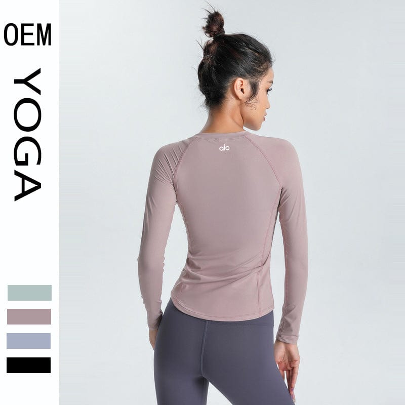 ALO yoga top cross-border slim slim skin-skin breathable elastic long-sleeved T-shirt sports running training fitness clothes