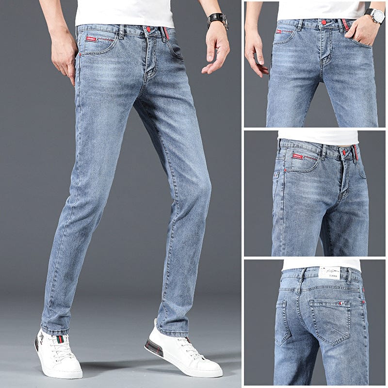 2021 autumn new light blue elastic foot slim denim men's pants fashion wild youth tidal brand casual pants