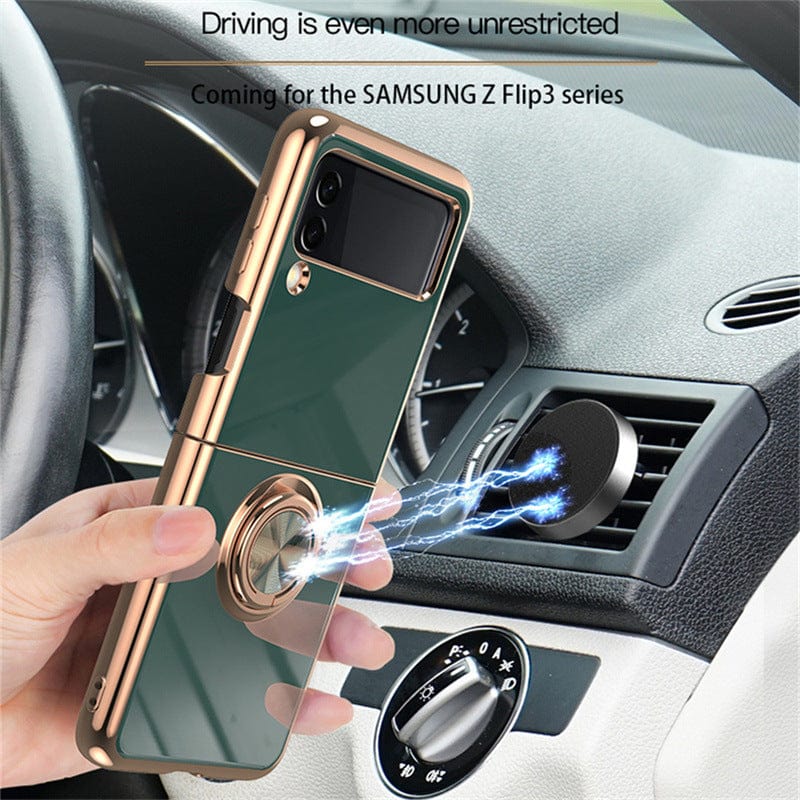 Suitable for Samsung z flip4 mobile phone shell new car folding screen zflip3 ring bracket anti-fall protective cover