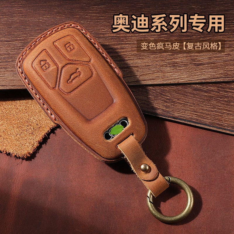 Crazy Horse Leather Car Key Bag Audi Key Set Handmade key pouch with key chain