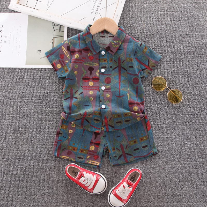 2021 new children's clothing boys summer 1-2-4-5 years old girl short-sleeved shirt shorts set beach two-piece set