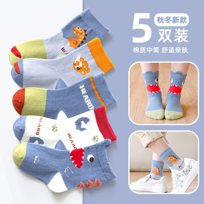 Toyo Sock 21 autumn and winter new cartoon dinosaur boy middle tank socks baby socks cotton warm sports socks wholesale