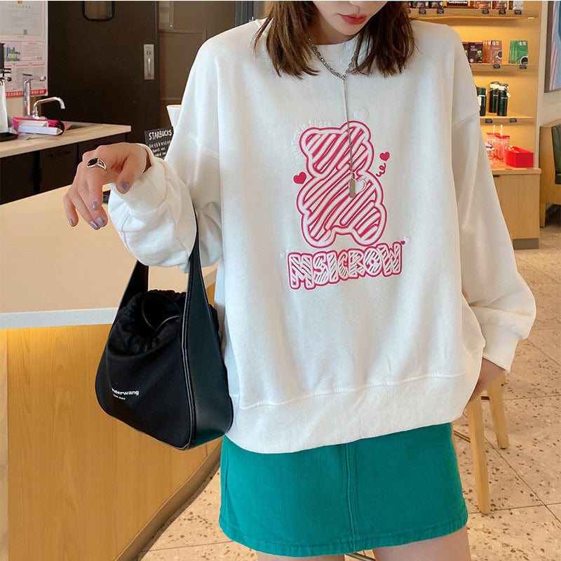 2021 autumn Korean version of the new sweater women's cartoon foam fluorescent print loose trend large size women's top