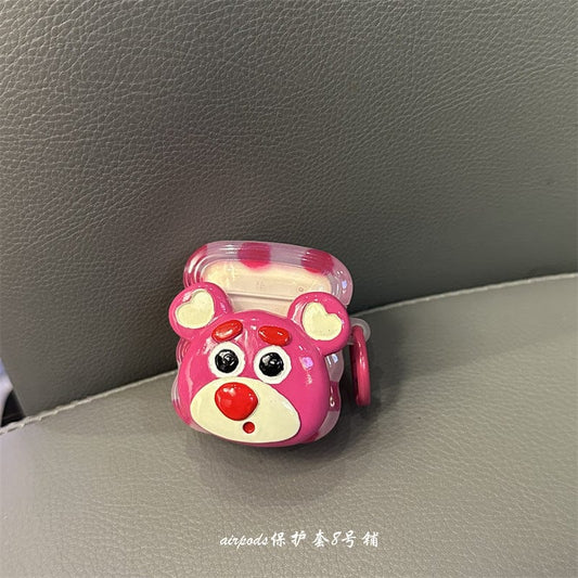 Ins cute rose red wave point three-dimensional bear suitable for airpods pro bluetooth 2nd generation earphone protective case 3rd generation shell