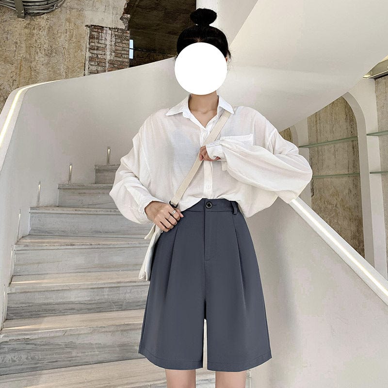 Recherche pantalons shorts femme taille haute 2021 été section mince ample mince cinq pantalons droits Hong Kong saveur pantalon H404