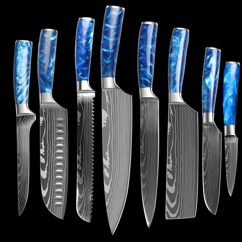 Stainless Steel Knife Set Blue Resin Handle Chef Knife Kitchen Knife Japanese Knife Peel Knife Kitchen Knife Set with Knife Cover