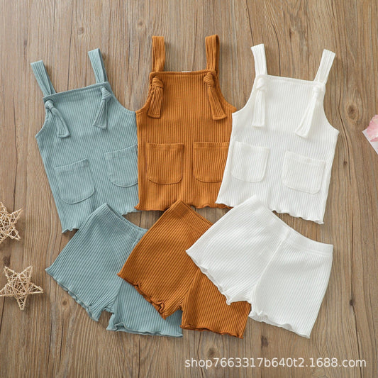 Baby girl suit baby girl summer dress suspender top shorts two-piece set new vest pants support one generation