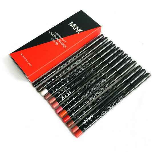 Cross-border export wooden pole 12 color smooth matte waterproof lip line pen red pen eye brow pen makeup pen set