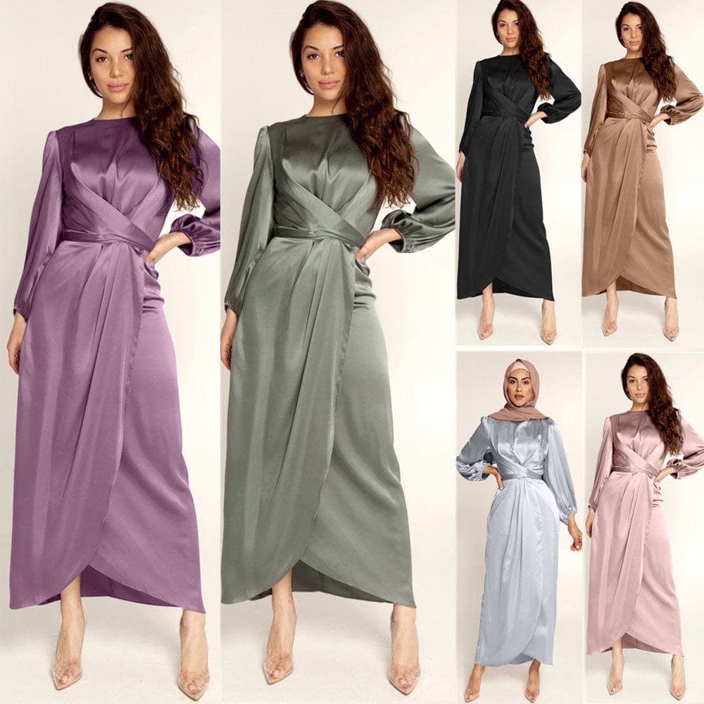 Soft bundles of waist dress, Europe and America Dubai satin face skirt GH0068