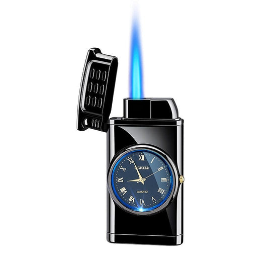 retro real watch blue light straight to the lighter metal windproof blue flame inflatable lighter can be engraved