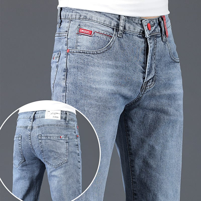 Pantalon en denim bleu clair pour hommes, slim, élastique, à la mode, pour jeunes sauvages, marque de marée, décontracté, nouvelle collection automne 2021