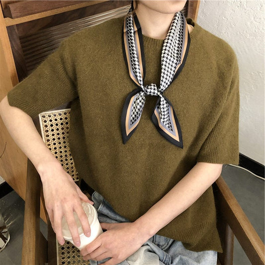 2021 new thousand birds silk scarf temperament ribbon French retro ribbon kids with spring and summer out small scarf women