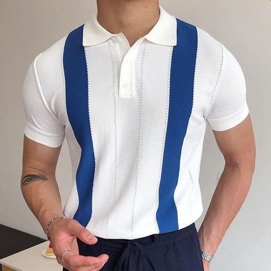 Estación independiente de comercio exterior nuevo suéter de manga corta de verano para hombres camisa polo delgada a rayas blancas SY0096
