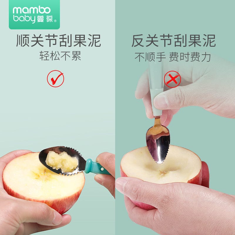 Manbao baby fruit puree spoon baby food supplement spoon eat fruit multi-function spoon baby scraping mud spoon manufacturer wholesale