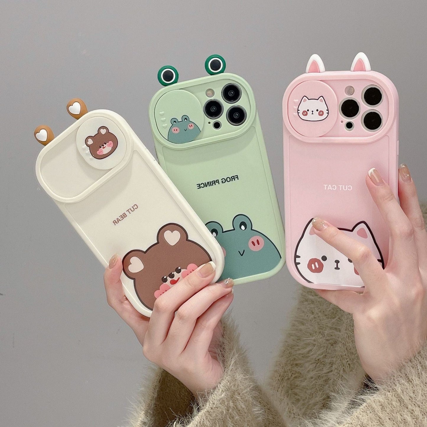 Small animal pink cat green frog bear DIY push window suitable for iphone12/13/14promax mobile phone case apple x