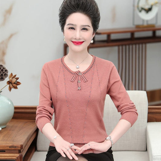 2021 new mother autumn small shirt qi middle-aged woman 40 years old 50 knit sweater thin sweater on clothes