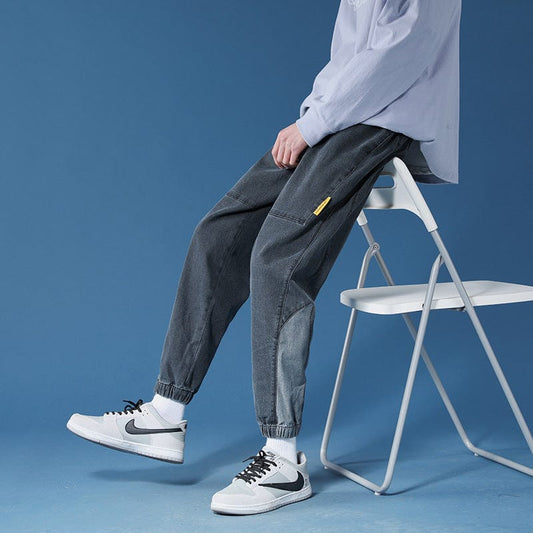Printemps et automne loisirs adolescent ordinaire denim gris taille moyenne coton pantalon micro pantalon