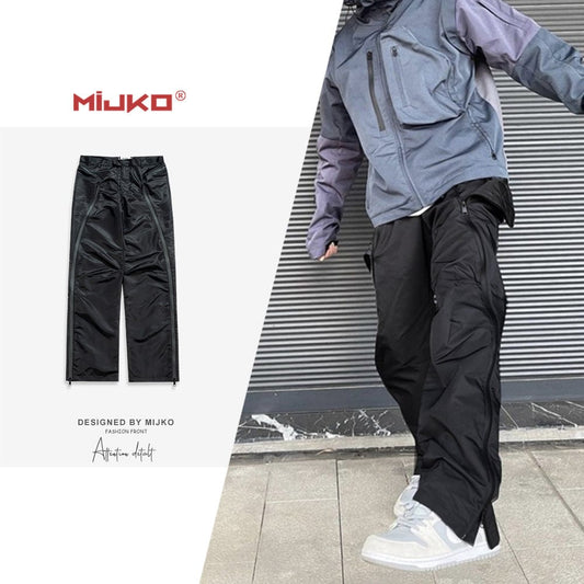 Mijko-pantalones de corte lateral para hombre y mujer, con paredes laterales deslizantes, flores de plástico y goma, pantalones informales de corte múltiple