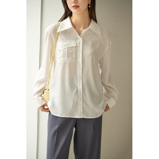 Xiuye ​​printemps nouveau tempérament coréen couleur unie mode chemise ample femme design décontracté chemise mince
