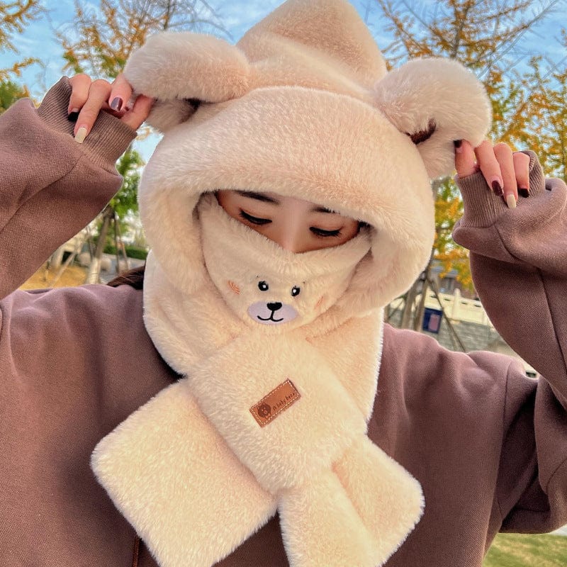 Bear hat scarf one female autumn and winter all-match 0 years cycling cute warm hooded plush scarf hat
