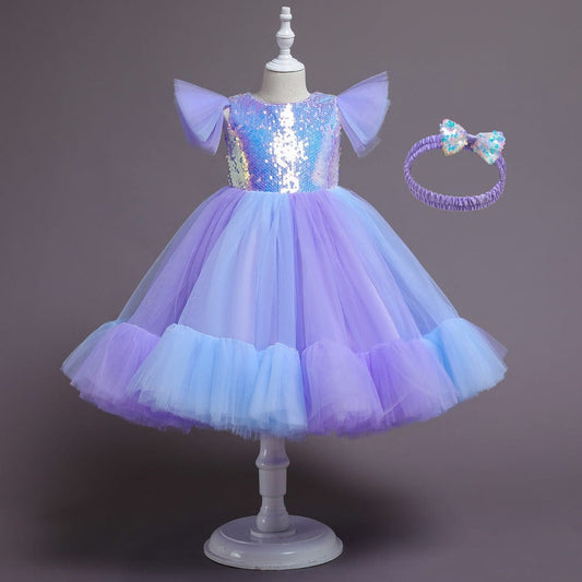 new children's dress skirt sequins flower girl catwalk wedding dress performance dress girl mesh puffy princess dress