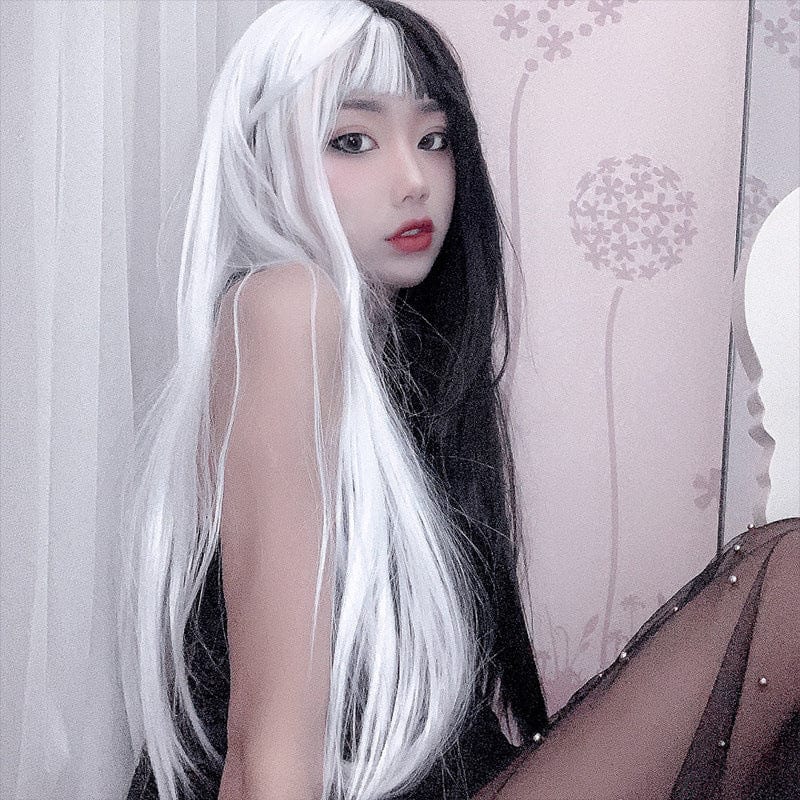 Cosplay anime fake female black white yin yang color air Liu Hai Chang straight female chemical fiber WIG empty store new