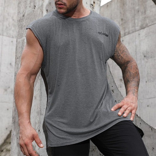 T-shirt sans manches hommes 2021 nouveau gilet de fitness d'été tendance européenne et américaine lâche grande taille chemise de sport masculine confite