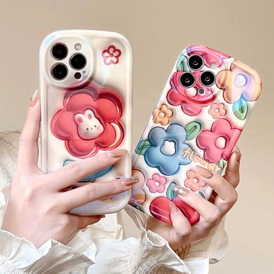 Applicable to Apple/Huawei iPhone14/P40Pro Anti-fall Blu-ray Color Flower Rabbit Female New Phone Case