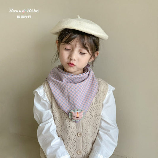 Écharpe coréenne pour enfants, avec autocollants classiques en tissu animal à carreaux, bavoir pour bébé, serviette de tête de dessin animé, serviette carrée fine, printemps et automne