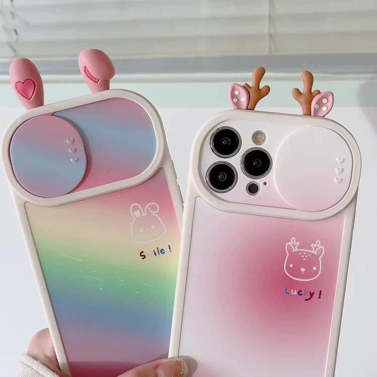 Cute rainbow bunny deer DIY push window suitable for iphone12/13/14promax mobile phone case 11 apple x