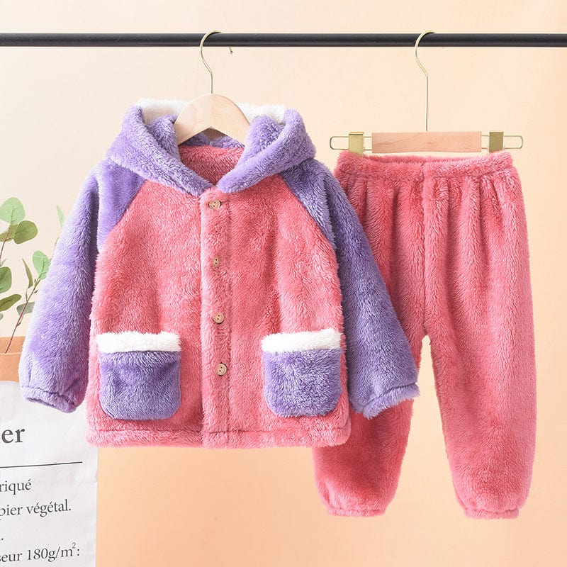 Children's pajamas autumn winter flannel men's baby warm thick home service suit Chinese big boy coral velvet