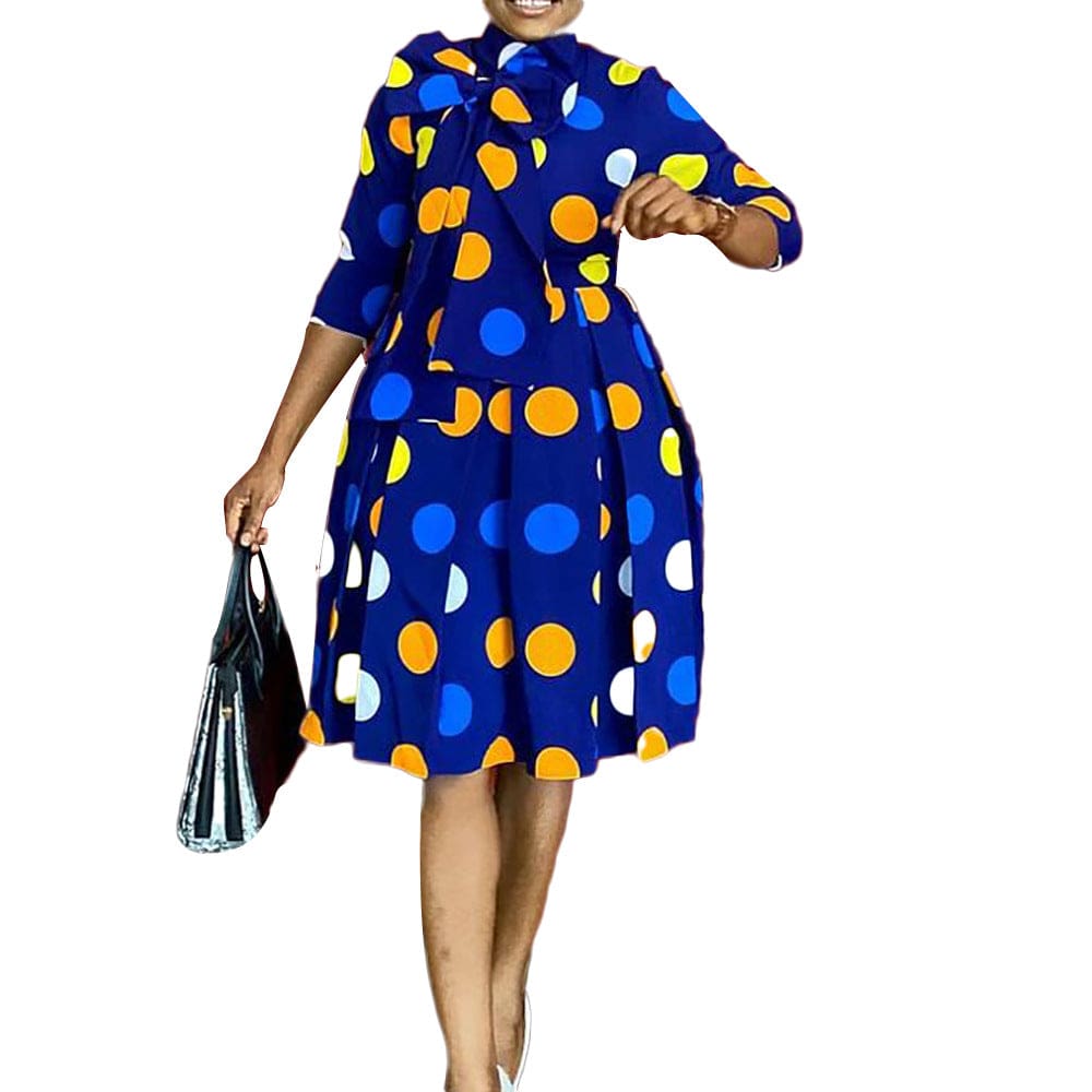 D3045M Vestido africano de talla grande para mujer, moda europea y americana, estampado de lunares, comercio exterior, hilado de cintura alta, primavera 2021