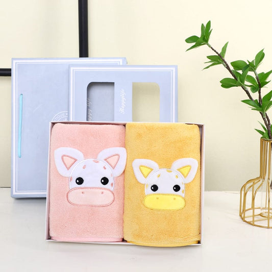 New coral velvet towel set couple towel gift box with hand trip towel sticker embroidered towel gift box
