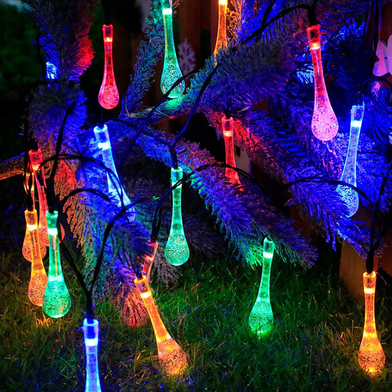 Solar-Powered LED Water Drop String Lights - Bubble and Raindrop Colored Outdoor Waterproof String Lights for Garden and Yard Decoration