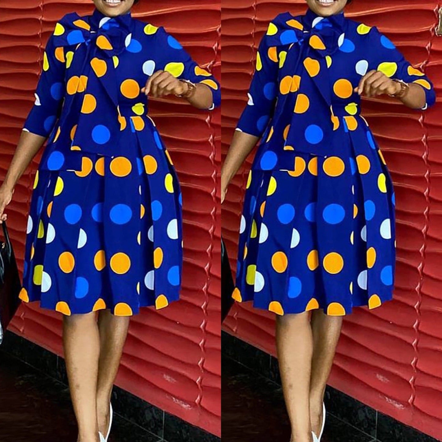 D3045M Vestido africano de talla grande para mujer, moda europea y americana, estampado de lunares, comercio exterior, hilado de cintura alta, primavera 2021
