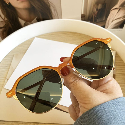 New retro half-frame polarized mirror shadow small face INS wind street shooting concave ink mirror anti-UV male and female sunglasses