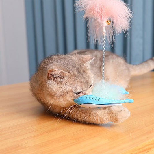 Pet supplies cross-border new Amazon explosive cat toys carousel can leaks the windmill feather bucket funny