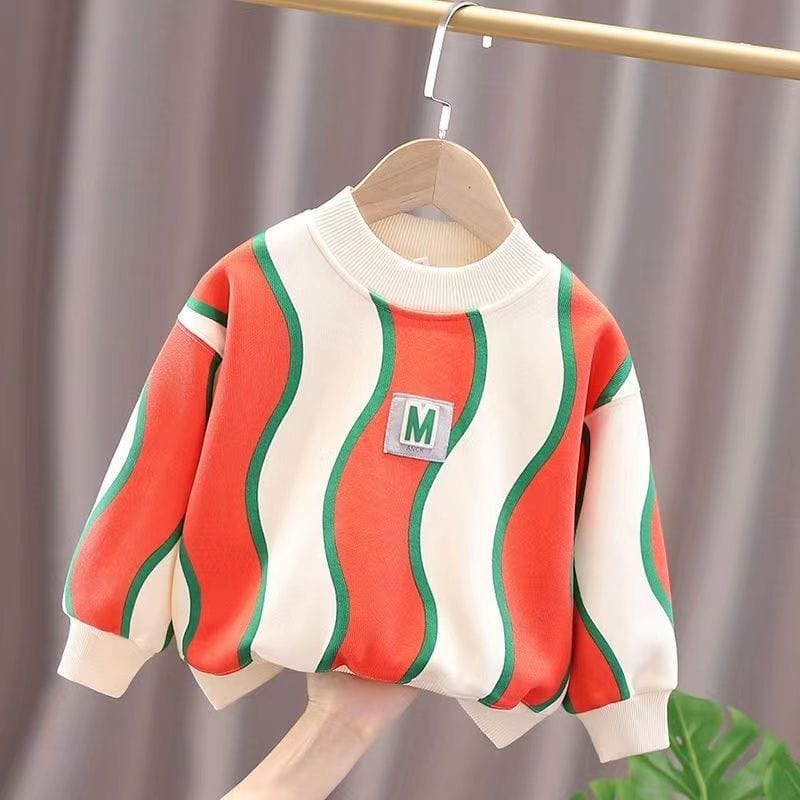 Boys and girls fleece thickened sweater 2022 autumn and winter new children's casual pullover top color matching bottoming shirt trend