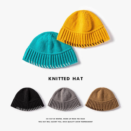 Chapeaux de laine version coréenne féminine de l'automne sans chapeaux d'urine mode monochrome suture hiver bonnet tricoté bonnet froid personnalisé