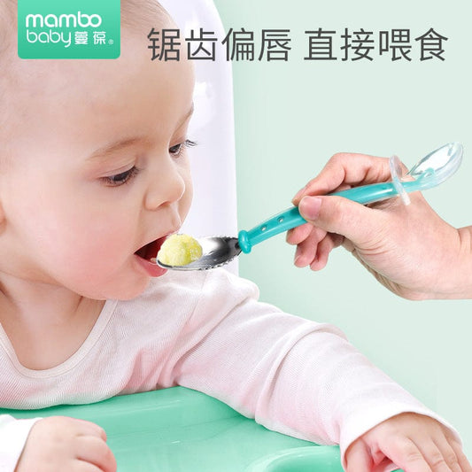 Manbao baby fruit puree spoon baby food supplement spoon eat fruit multi-function spoon baby scraping mud spoon manufacturer wholesale